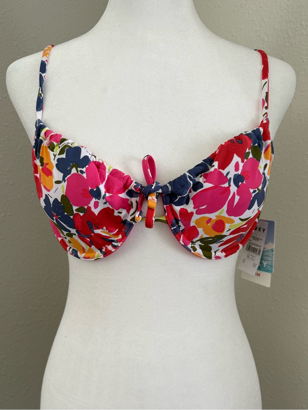 New ROXY Floral Pink Blue Tropical Swim Top Size M